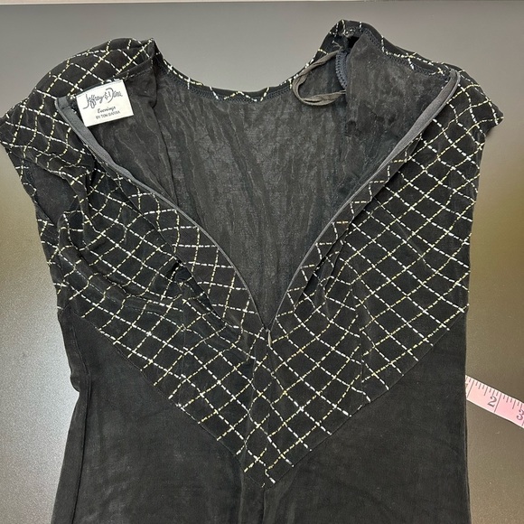 Vtg Jeffrey & Dara Evenings by Tom Barra Black Maxi Dress Large Metallic Detail - Picture 4 of 10